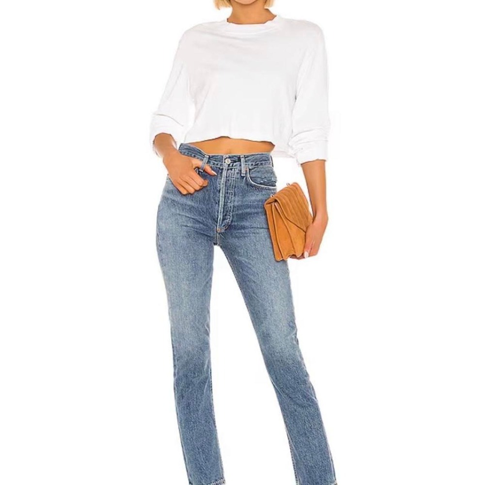 AGOLDE Riley High Rise Straight Crop Jeans in the sought-after Frequency wash.